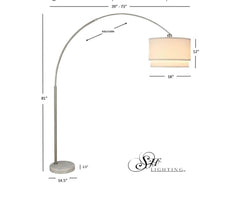 SH Lighting 6938 Brush Steel Arching Floor Lamp with Marble Base - White