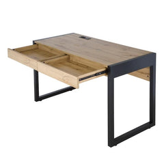 Writing Desk With Two Drawers Power Outlet USB Ports 52"L x 23"W x 31"H - Natural / Black