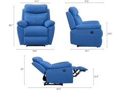 FC Design Power Recliner Chair with Pillow Top Arms USB Charging Port Linen Upholstered Leather - Blue