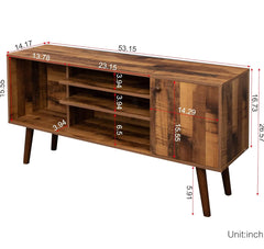 Farmhouse Wood TV Console Table Buffet TV Stand w/ Storage  Cabinet and Open Shelves - Fir Wood