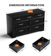 Modern Bedroom Chest Drawers Storage Cabinet with 7 Drawer Dresser Metal Pulls -  Black