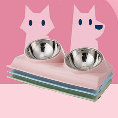Tilted Food Water Bowl for Dogs and Cats - Pink
