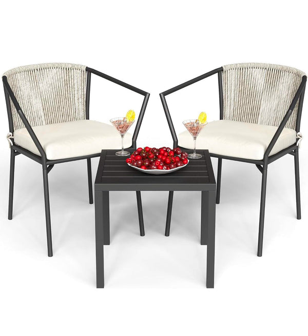 Outdoor Patio Garden Bistro 3pc Set ( Table w/ 2x Chair ) - Black / Beige