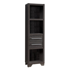 Benjara Wooden Media Tower with 2 Drawers and 3 Shelves 19.75"L x 15.25"D x 72"H- Distressed Gray