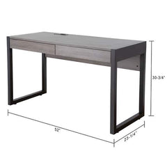 52"W Writing Desk With Two Drawers w/ Power Outlet and USB Ports - Distressed Grey