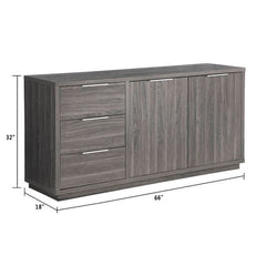 66"W Sideboard Cabinet Large Dining Server Cupboard Buffet Table w/ Two Doors w/ Three Drawers - Grey