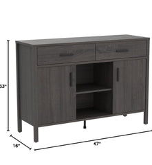 47" W Sideboard Storage Cabinet Dining Cupboard Buffet Table w/ 2 Drawers & 2 Open Shelves - Washed Black