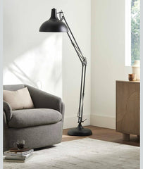 70" Floor Lamp Swing Arm Floor Lamp Industrial Tall Lamp with Heavy Metal Base - Black
