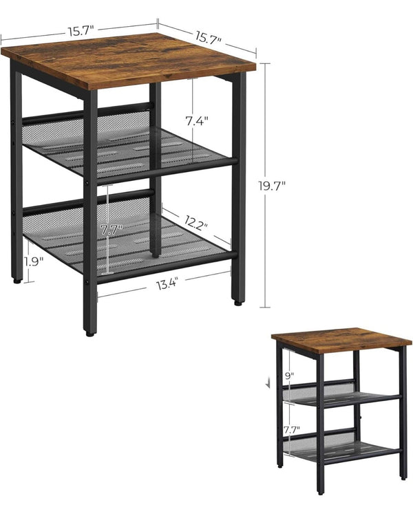 Industrial Rustic Modern Bedroom Nightstand / Living Room Side Table (Set of 2 ) - Brown & Black