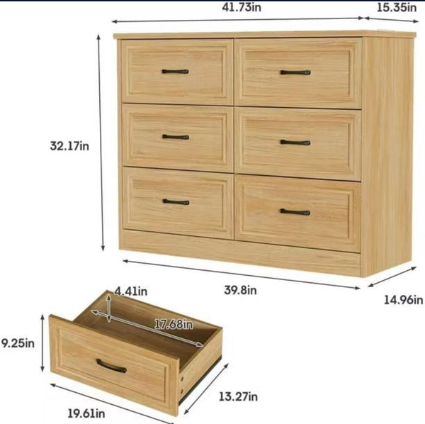 Modern Bedroom Dresser Draw w/ bulit in Charging Station 6 Drawers - Beachwood Tan