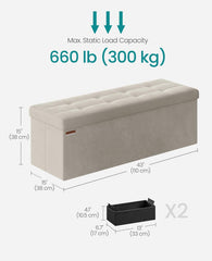 SONGMICS 43" Velvet Storage Ottoman Bench Foldable Foot Rest - Cream White