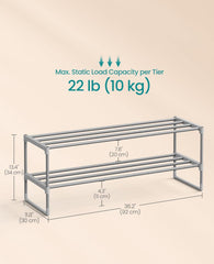 SONGMICS 2-Tier Shoe Rack Shoe Organizer Metal Storage Shelf - Gray