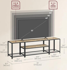 VASAGLE Modern TV Stand 3-Tier Industrial Console Table w/ Open Storage Shelves - Turquoise Brown
