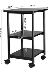 VASAGLE Heavy-Duty Printer Stand 3-Tier Industrial Mobile Cart w/Storage Shelf - Black