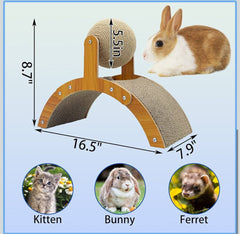 Natural Sisal Rabbit Scratching Ball w/ Cardboard Pad 2-in-1 Bunny Claw Scratcher Interactive Toys