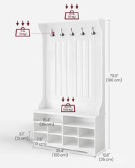 VASAGLE Hallway Cabinet Coat Rack Shoe Storage w/ Hooks Adjustable Shelf Modern - White