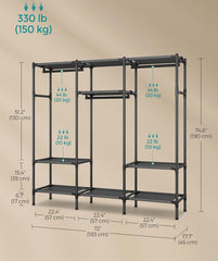 SONGMICS 72" Clothes Rack Large Capacity Portable Closet Heavy Duty Wardrobe Organizer - Black