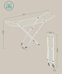 SONGMICS Clothes Drying Rack Metal Laundry Foldable with 2 Gullwings - White