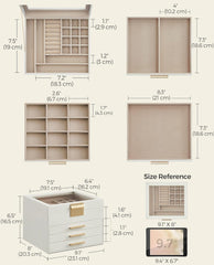 SONGMICS Jewelry Box Organizer 4-Layer Storage w/ 3 Drawers - Cloud White