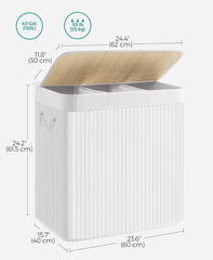 SONGMICS 39.6 Gallons (150L) Laundry Hamper 3-Section Basket with Lid - Gray