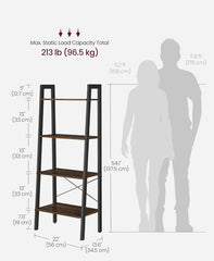 VASAGLE 4-Tier Bookshelf Storage Rack Bookcase w/ Steel Frame - Brown