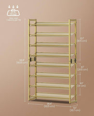 SONGMICS 8-Tier Shoe Rack Organizer Metal Rack - Gold