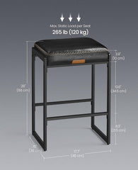 VASAGLE 26" Counter Height Bar Stools Leather w/ Stitching Mid-Century Modern Set of 2 - Black