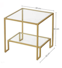 VASAGLE Small Coffee Table w/ Storage Tempered Glass Surface Steel Frame - Gold
