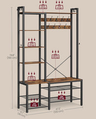 VASAGLE Hall Tree Storage Entryway Coat Rack Shoe Bench - Brown