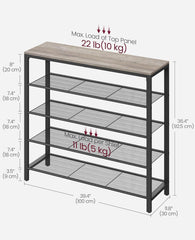 VASAGLE Shoe Rack Organizer for Closet w/ 4 Mesh Shelves w/ Large Top - Greige