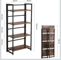 VASAGLE Bookcase Shelf Stand Storage Unit Foldable w/ Metal Frame - Brown ***open box***