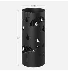 SONGMICS Umbrella Stand Metal Umbrella Holder Entryway w/ Water Tray - Black