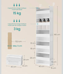 SONGMICS Hanging Shelf Organiser Over The Door Closet Cloth Net Transparent Nylon Foldable Metal Hooks Side Pockets - Cloud White