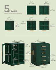 SONGMICS Jewelry Box 360° Rotating Storage Case w/ 5 Drawers Organizer - Green