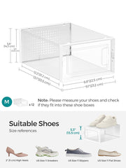SONGMICS Shoe Storage Organizers Stackable Clear Plastic Boxes Set of 12 - White