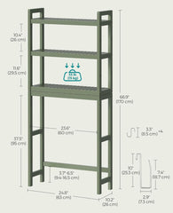 SONGMICS Over The Toilet Storage 3-Tier Bathroom Organizer w/ Adjustable Shelf - Green