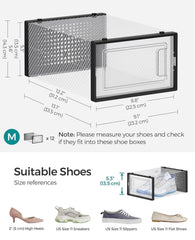 SONGMICS Shoe Storage Organizers Stackable Clear Plastic Boxes Set of 12 - Black