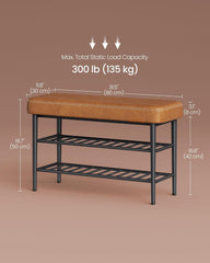 VASAGLE Shoe Rack Storage Bench Entryway Leather w/ Stitching Mid-Century Modern - Brown