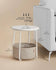 VASAGLE Small Round Side End Table Modern Nightstand w/ Fabric Basket - Matte White / Camel Brown