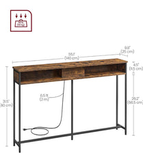 VASAGLE 55.1" Console Table with Outlet and Shelves w/ Charging Station - Brown
