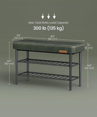 VASAGLE Shoe Rack Storage Bench Entryway Leather w/ Stitching Mid-Century Modern - Green