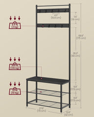 VASAGLE Coat Rack Hall Tree w/ Shoe Storage Bench Entryway w/ Shoe Storage - Charcoal Gray