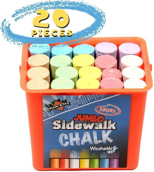 Chalk City Jumbo Washable Sidewalk Chalks 20pcs with 7 Colors