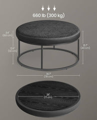 SONGMICS Ottoman Round Coffee Table Footstool w/ Reversible Top Padded Seat - Black