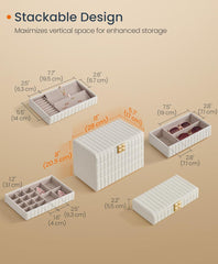 SONGMICS Stackable Jewelry Box w/ Mirror 4-Tier Storage Organizer - White