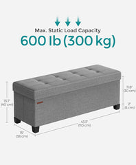 SONGMICS 43" Storage Ottoman Bench Foldable Foot Rest w/ Legs - Dark Gray