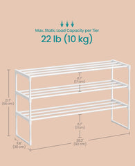 SONGMICS Shoe Rack 3-Tier Shoe Organizer Metal Storage Shelf - White