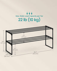 SONGMICS 36" Shoe Rack 2-Tier Shoe Organizer Metal Storage Shelf - Black