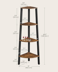 VASAGLE Corner Shelf Stand 4-Tier Bookshelf Industrial Ladder Shelf - Brown