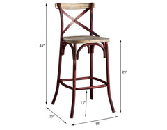 Acme Zaire Armless Bar Stool w/ Wooden Seat - Antique Red / Antique Oak
